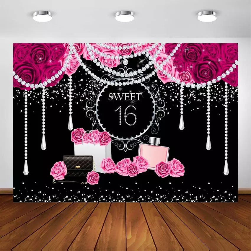 Sweet Sixteen Glam Backdrop (Material: Vinyl)