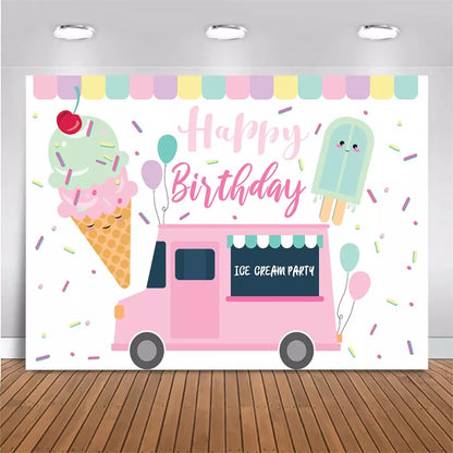 Pink Ice Cream Truck Backdrop (Material: Vinyl)