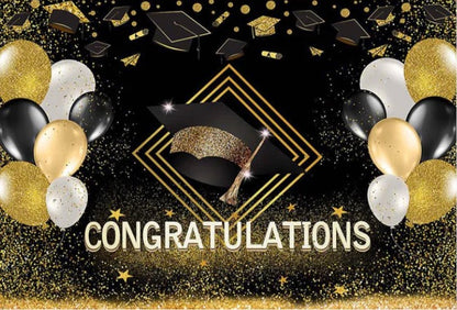 Golden Graduation Party Backdrop (Material: Vinyl)