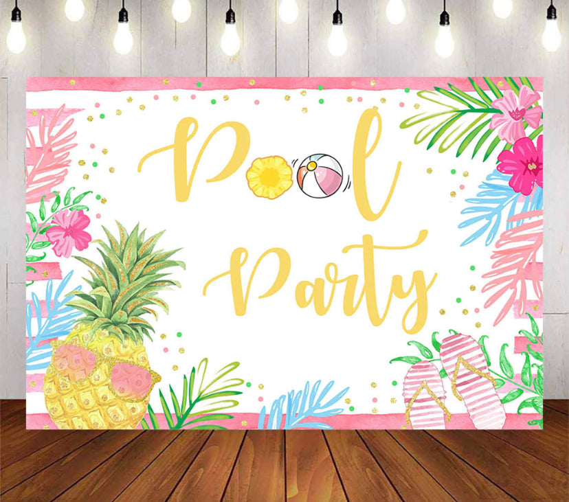 Pineapple Pool Party Backdrop (Material: Vinyl)