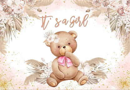 Pink and a Teddy Backdrop (Material: Vinyl)