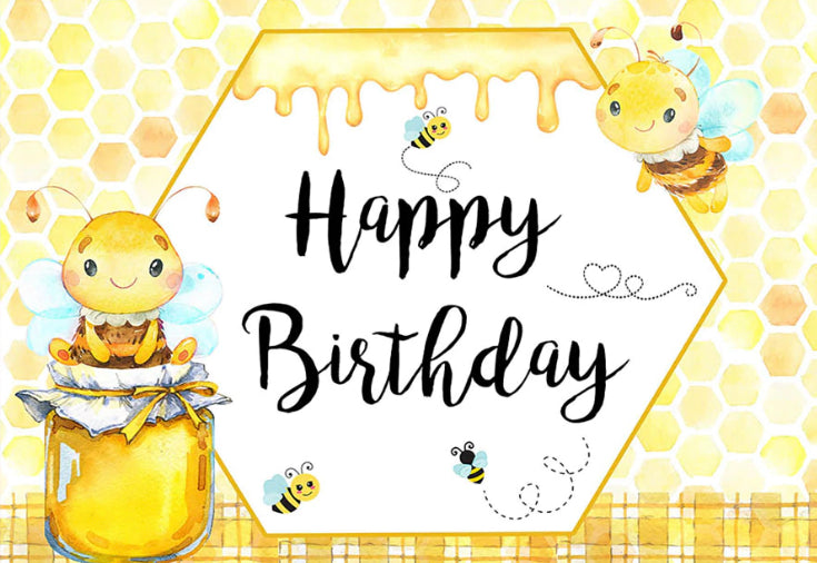 Happy Bee Birthday Backdrop (Material: Vinyl)