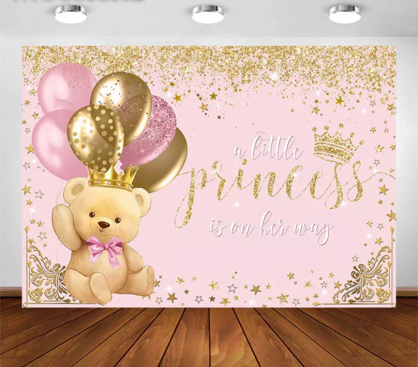 Pink Bearly Princess Backdrop (Material: Vinyl)