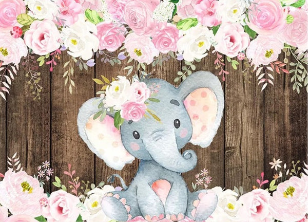 Elephant and Flowers Backdrop (Material: Vinyl)