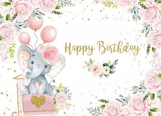 Cute Baby Elephant Backdrop (Material: Vinyl)