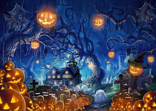 Pumpkins in Halloween Backdrop (Material: Vinyl)