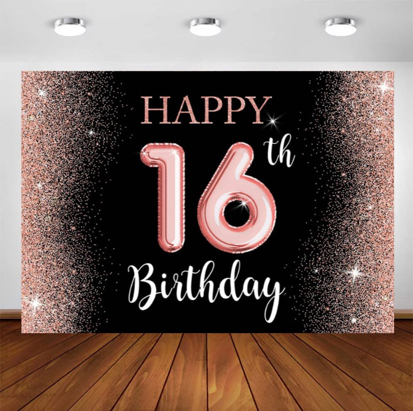 Sweet Sixteen in Pink Backdrop (Material: Vinyl)