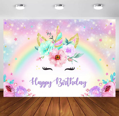 Unicorn & Flowers Backdrop (Material: Vinyl)