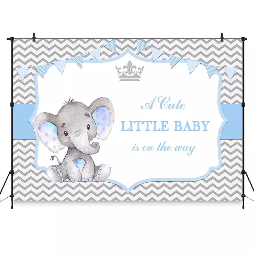 Baby Blue Elephant Backdrop (Material: Vinyl)