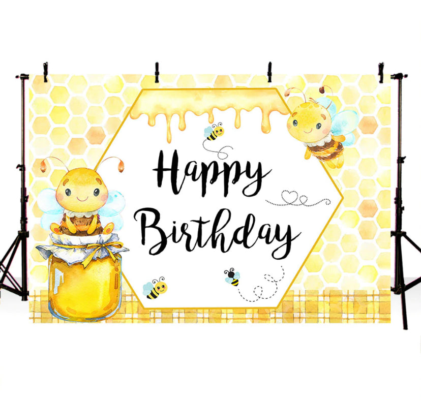 Happy Bee Birthday Backdrop (Material: Vinyl)
