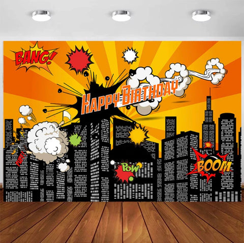 Happy Boom Birthday Backdrop (Material: Vinyl)