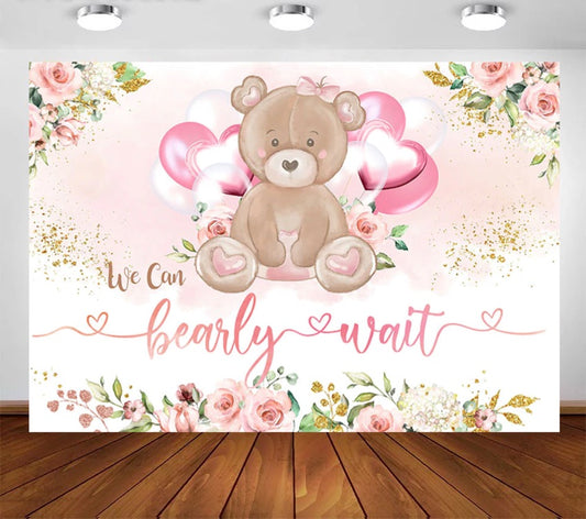 Pink Teddy Backdrop (Material: Vinyl)