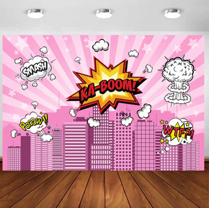 Super Heroes in Action Backdrop (Material: Vinyl)