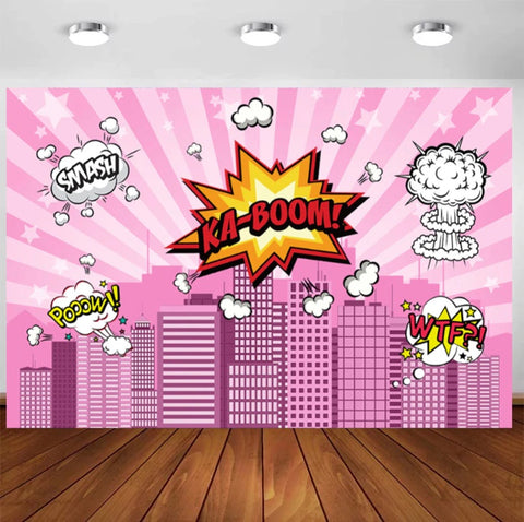 Super Heroes in Action Backdrop (Material: Vinyl)