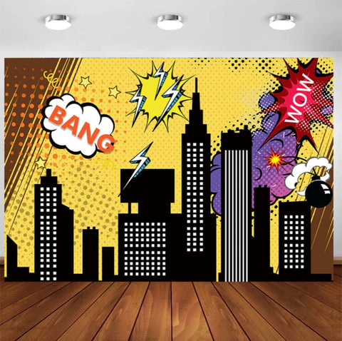 Kaboom, Boom & Bang Backdrop (Material: Vinyl)