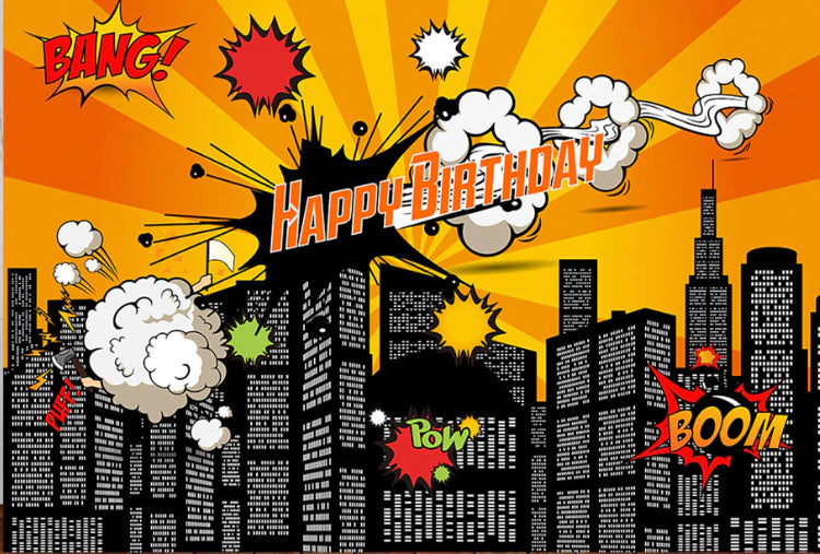 Happy Boom Birthday Backdrop (Material: Vinyl)