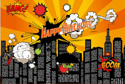 Happy Boom Birthday Backdrop (Material: Vinyl)