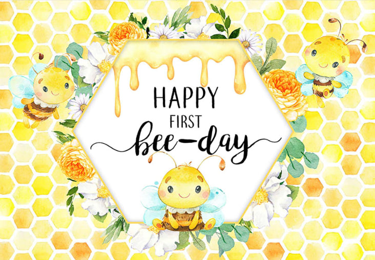 First Bee-Day Backdrop (Material: Vinyl)