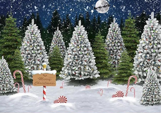 Christmas Tree in the Snow Backdrop (Material: Vinyl)