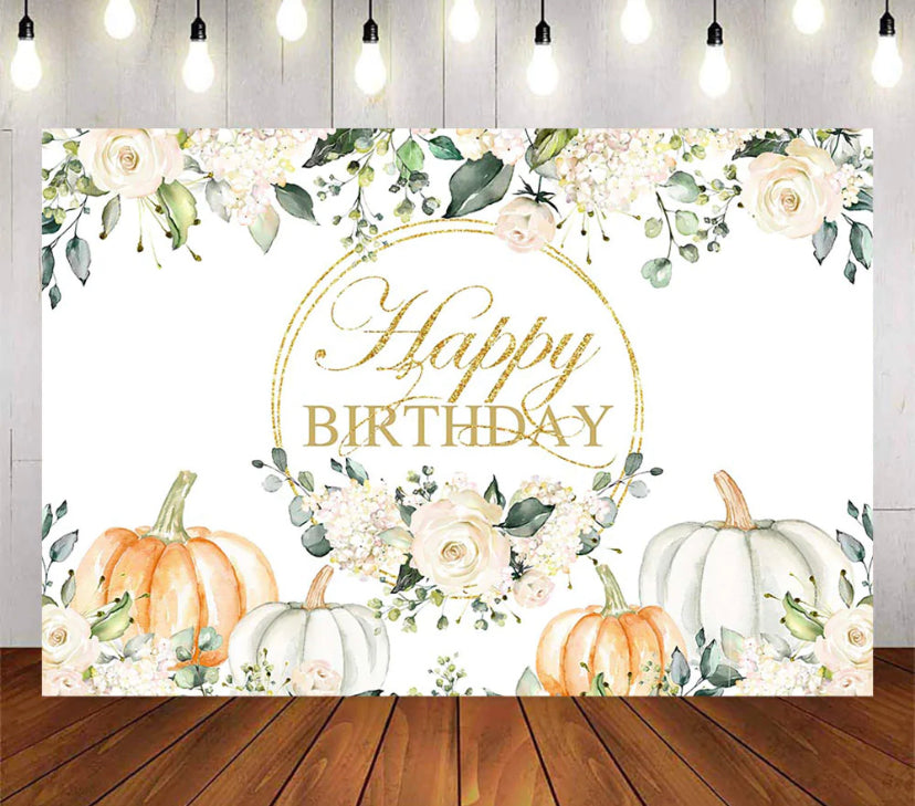 Happy Gold Pumpkin Backdrop (Material: Vinyl)