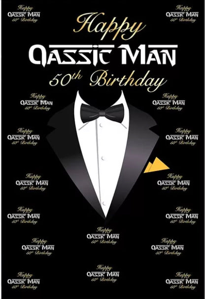 Step & Repeat Tuxedo Bow Backdrop (Material: Vinyl)