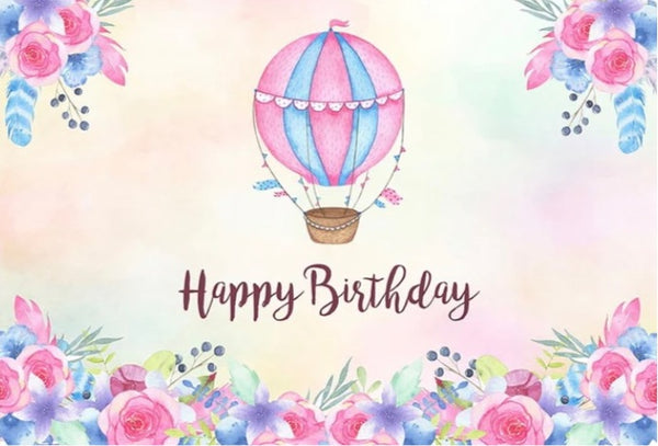 Hot Air Balloon in Pink&Blue Backdrop (Material: Vinyl)