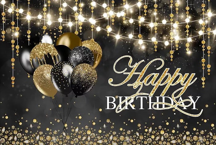 Golden and Black Balloons Backdrop (Material: Vinyl)