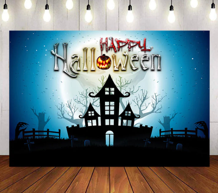 Halloween Haunted House Backdrop (Material: Vinyl)