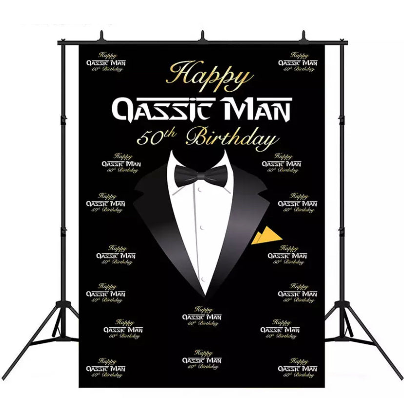 Step & Repeat Tuxedo Bow Backdrop (Material: Vinyl)