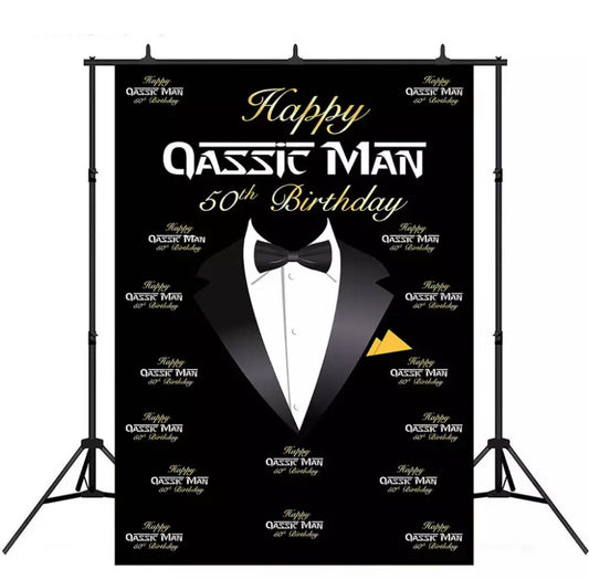 Step & Repeat Tuxedo Bow Backdrop (Material: Vinyl)