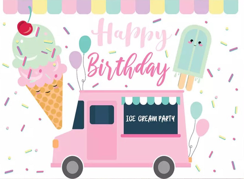 Pink Ice Cream Truck Backdrop (Material: Vinyl)
