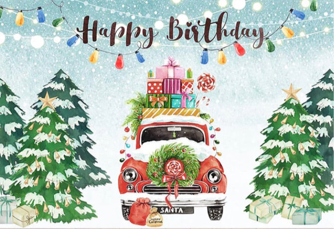 Birthday in Christmas Backdrop (Material: Vinyl)