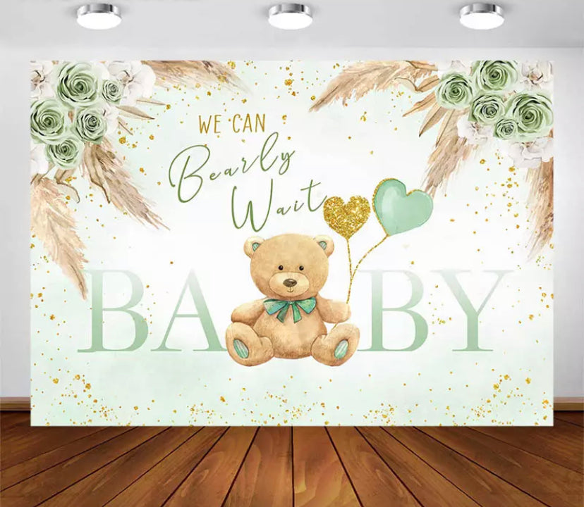 Green Bearly Heart Backdrop (Material: Vinyl)