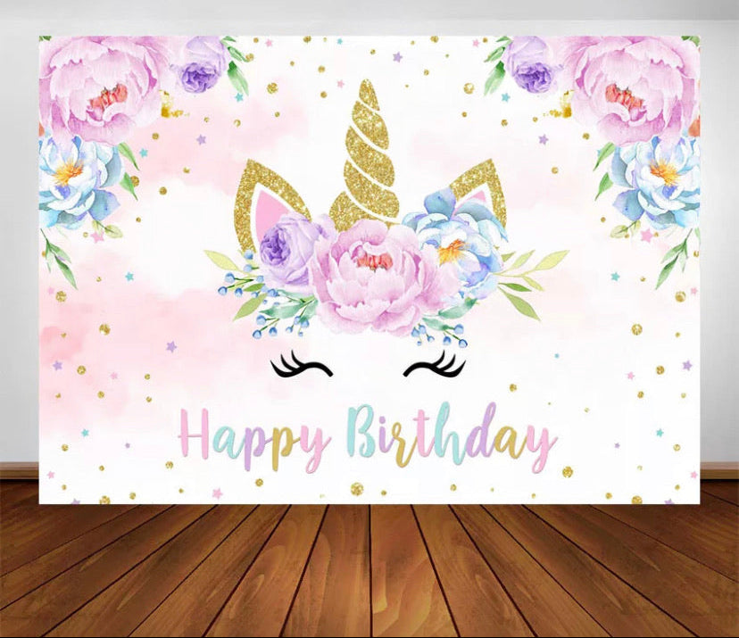 Cute Unicorn Backdrop (Material: Vinyl)