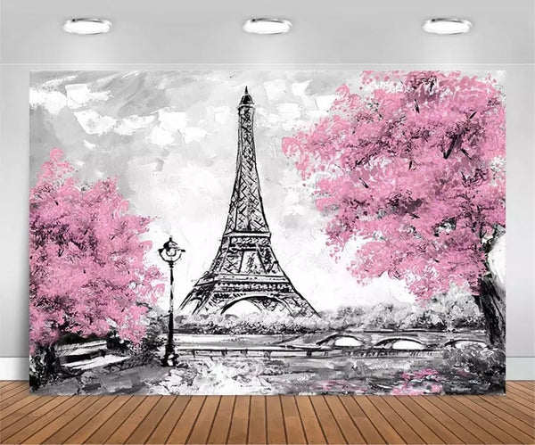 Eiffel Tower in Pink Backdrop (Material: Vinyl)