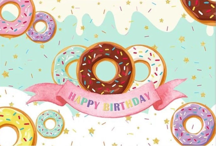 Happy Donut Celebration Backdrop (Material: Vinyl)