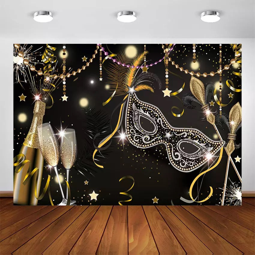 Masquerade Cheers Backdrop (Material: Vinyl)