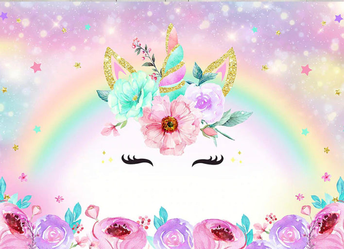 Unicorn & Flowers Backdrop (Material: Vinyl)