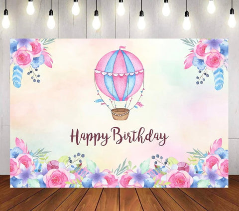 Hot Air Balloon in Pink&Blue Backdrop (Material: Vinyl)