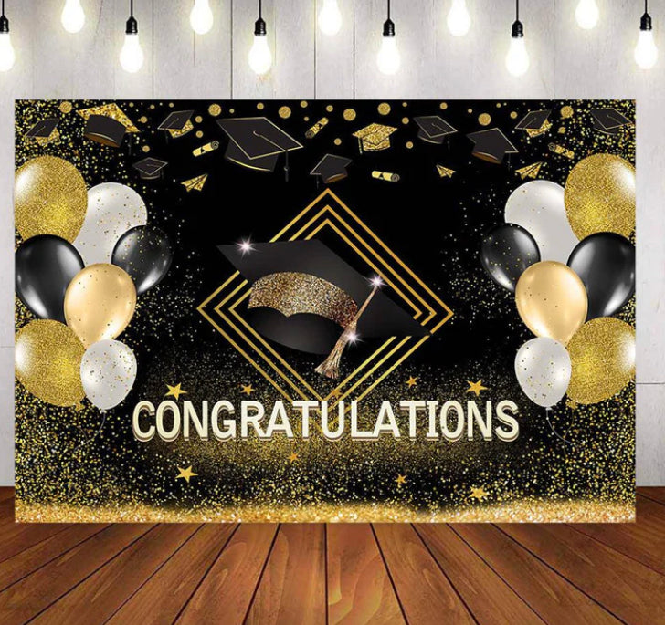 Golden Graduation Party Backdrop (Material: Vinyl)