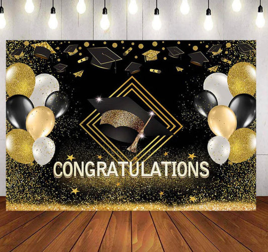 Golden Graduation Party Backdrop (Material: Vinyl)