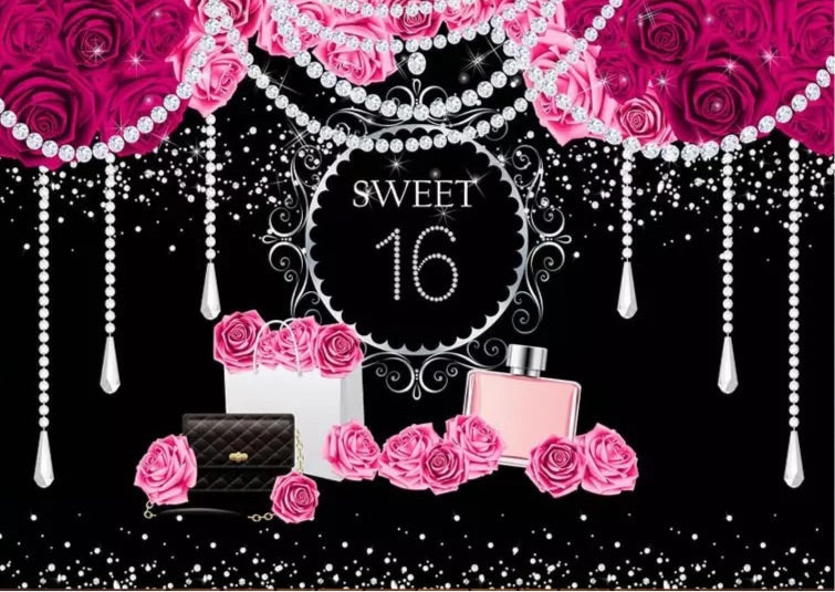 Sweet Sixteen Glam Backdrop (Material: Vinyl)