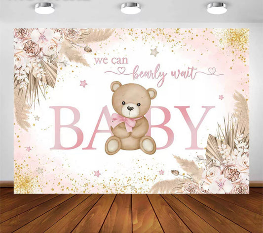 Pink Sweet Bearly Backdrop (Material: Vinyl)