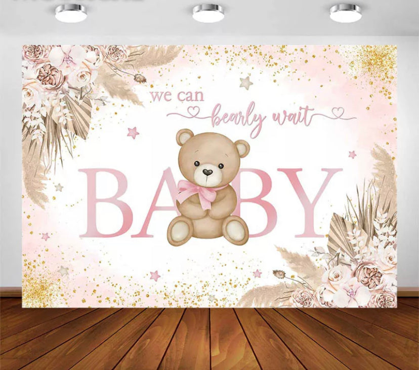Pink Sweet Bearly Backdrop (Material: Vinyl)