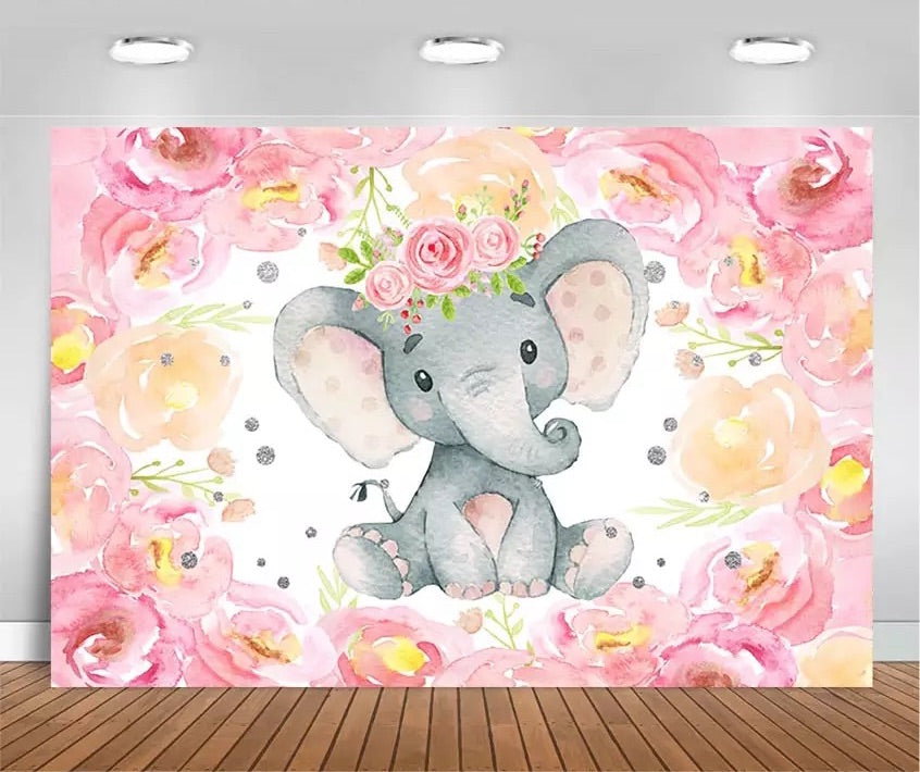 Pink Elephant Backdrop (Material: Vinyl)