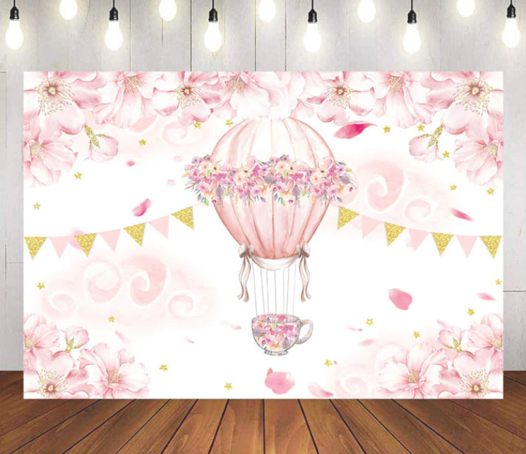 Pink Hot Air Balloon Backdrop (Material: Vinyl)