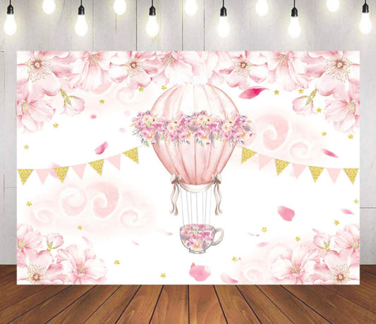 Pink Hot Air Balloon Backdrop (Material: Vinyl)