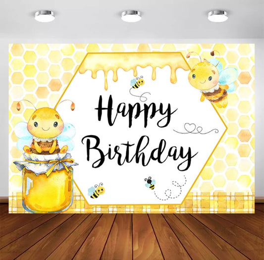 Happy Bee Birthday Backdrop (Material: Vinyl)