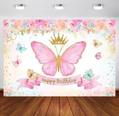 Pink Butterfly Backdrop (Material: Vinyl)