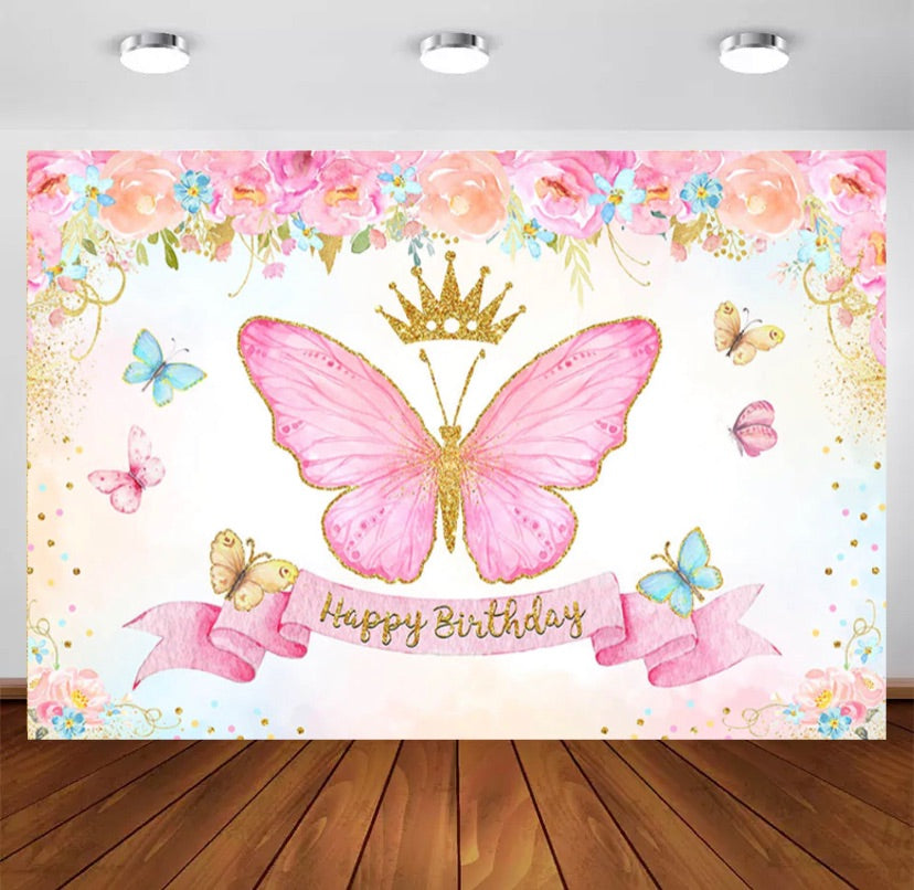Pink Butterfly Backdrop (Material: Vinyl)
